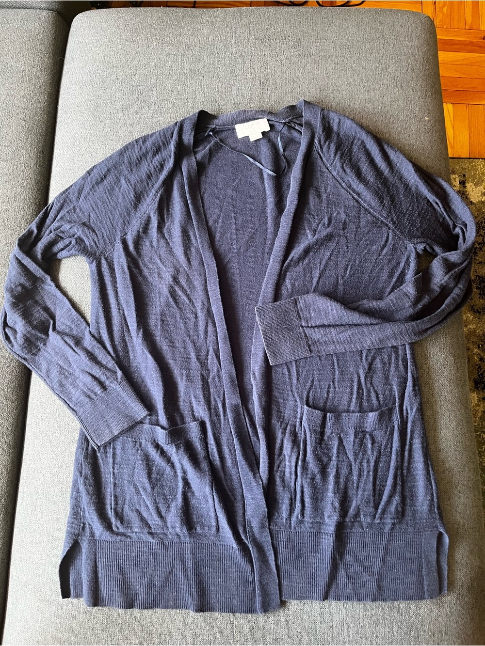 LOFT Navy Blue 100% Cotton Lightweight Open Front Cardigan Women’s S Pockets